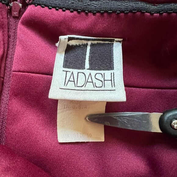 Vintage Tadashi Size M Burgundy Ruched Strapless Evening Long Mermaid Gown Dress - Picture 11 of 16